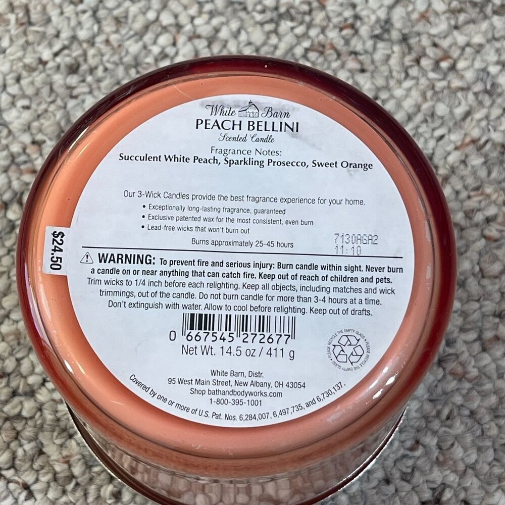 Bath & Body Works Peach Bellini Scented Candle 3 Wick 14.5oz - Picture 8 of 8